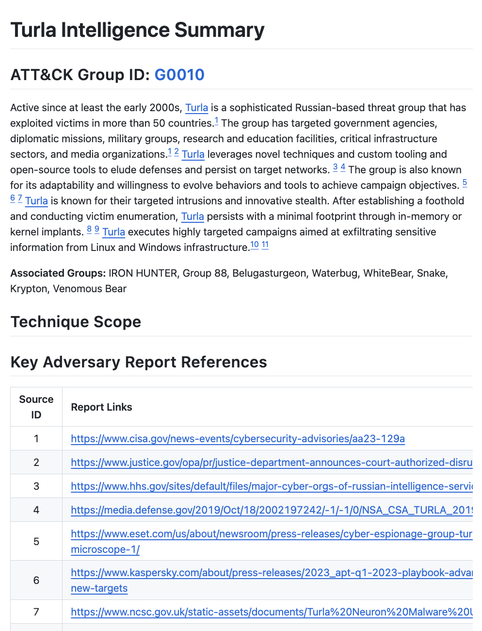 Intelligence Summary Turla