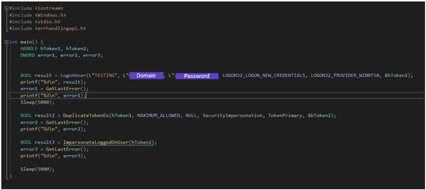 Test scripts used to call Windows APIs associated with Access Token Manipulation