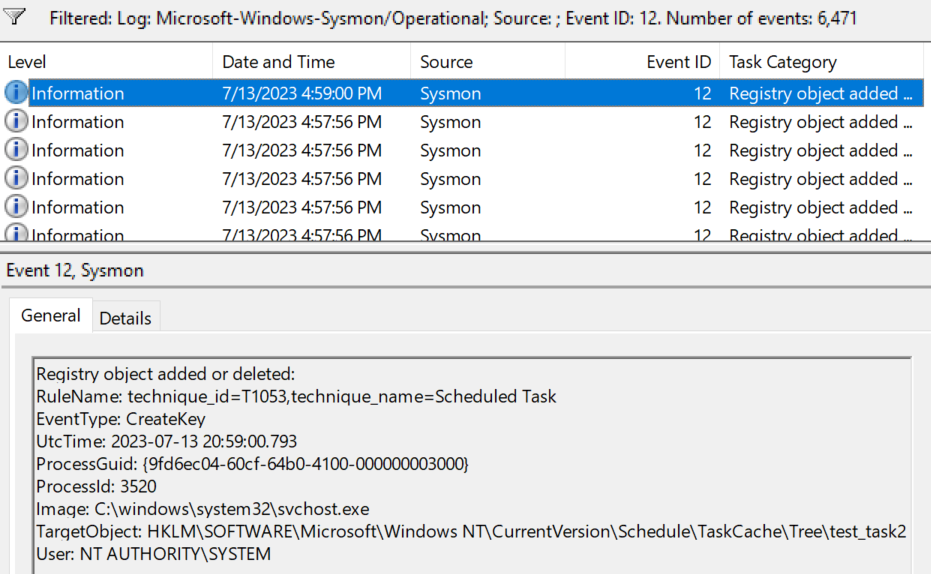 Scheduled Task adding a new key to registry, generating an Event ID 12